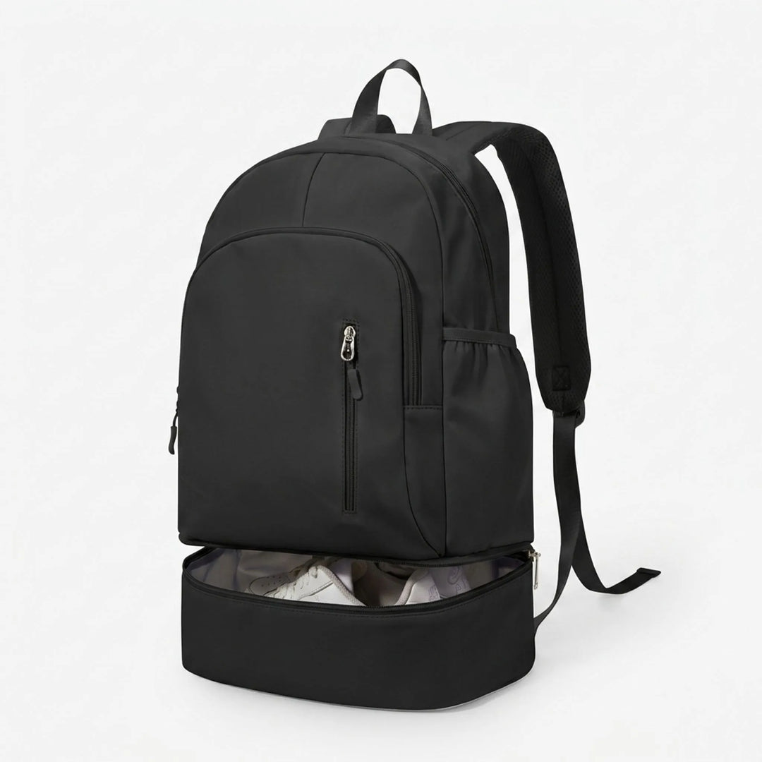Versatile unisex sports backpack designed for daily commute & gym, includes a waterproof shoe compartment.