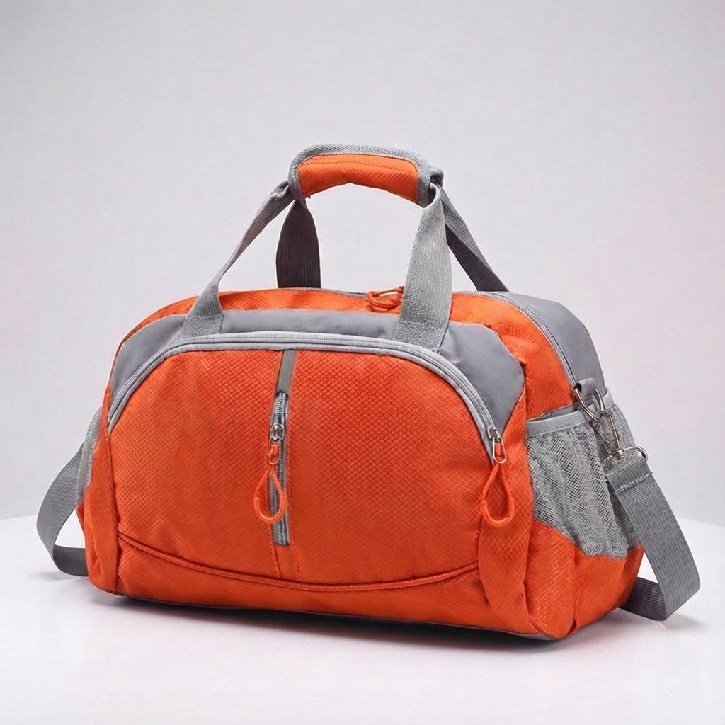 Sporty gym bag in a locker room, a durable & spacious duffel for all your workout essentials.
