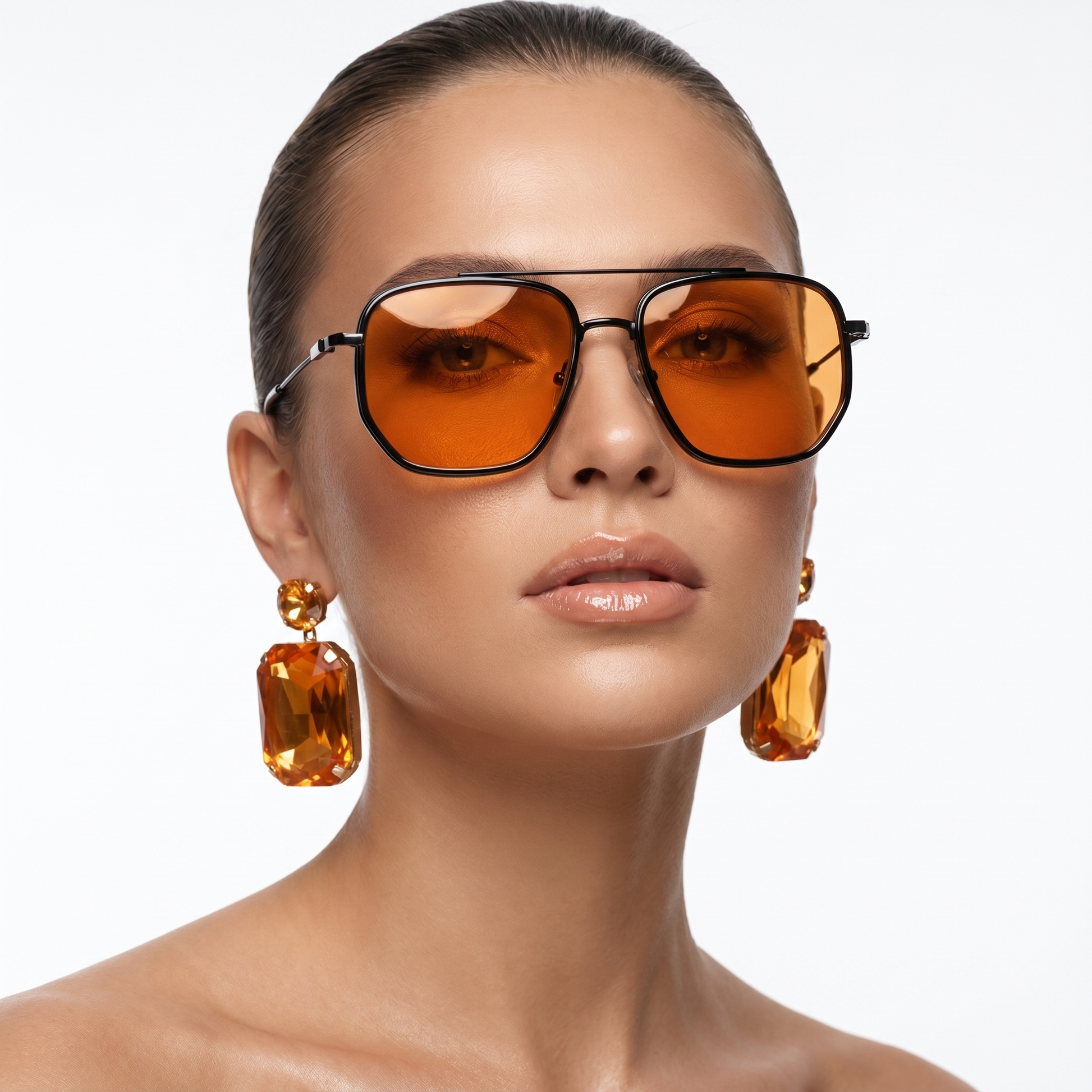 Stylish unisex square sunglasses, lightweight alloy frame, acrylic anti-glare lenses.