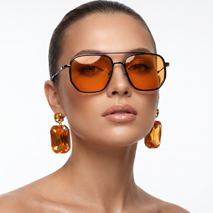 Stylish unisex square sunglasses, lightweight alloy frame, acrylic anti-glare lenses.