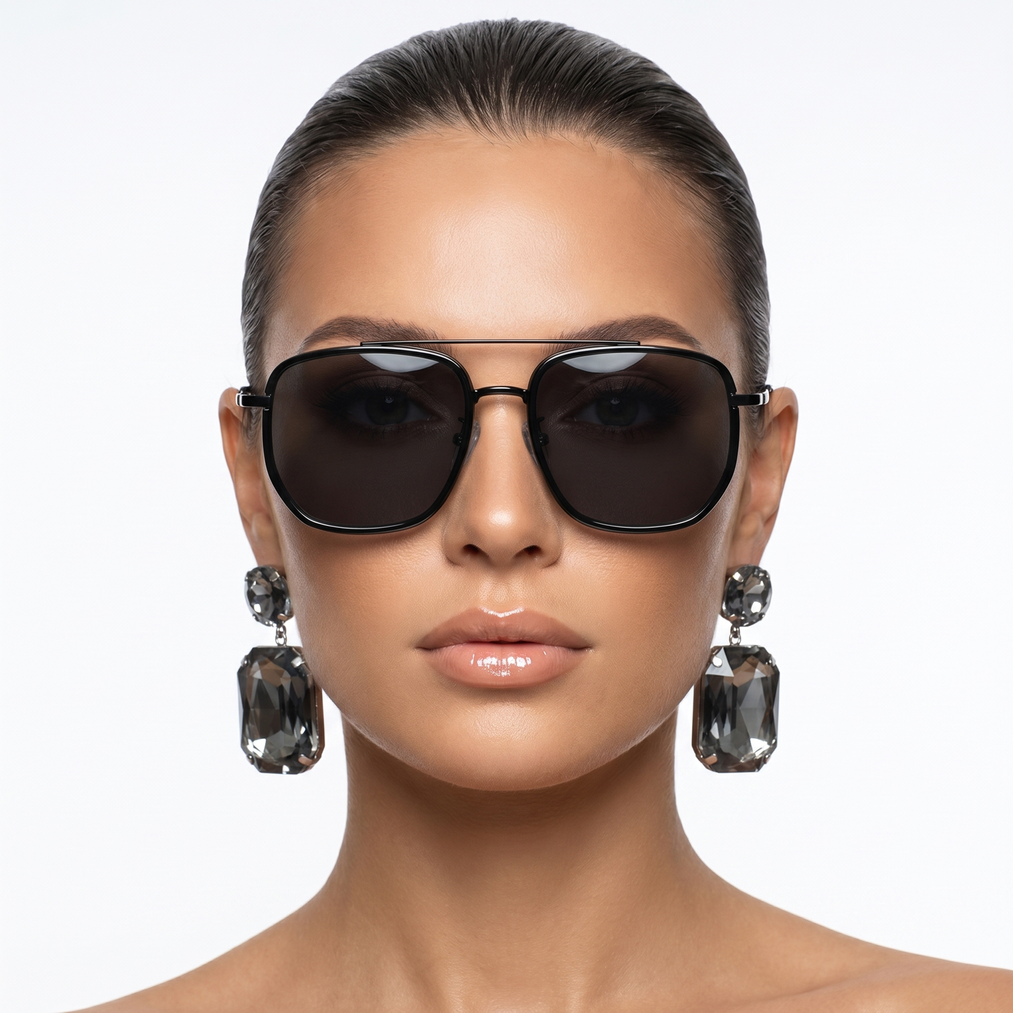 Modern unisex square frame eyewear for UV protection & glare reduction. Fashion accessory.