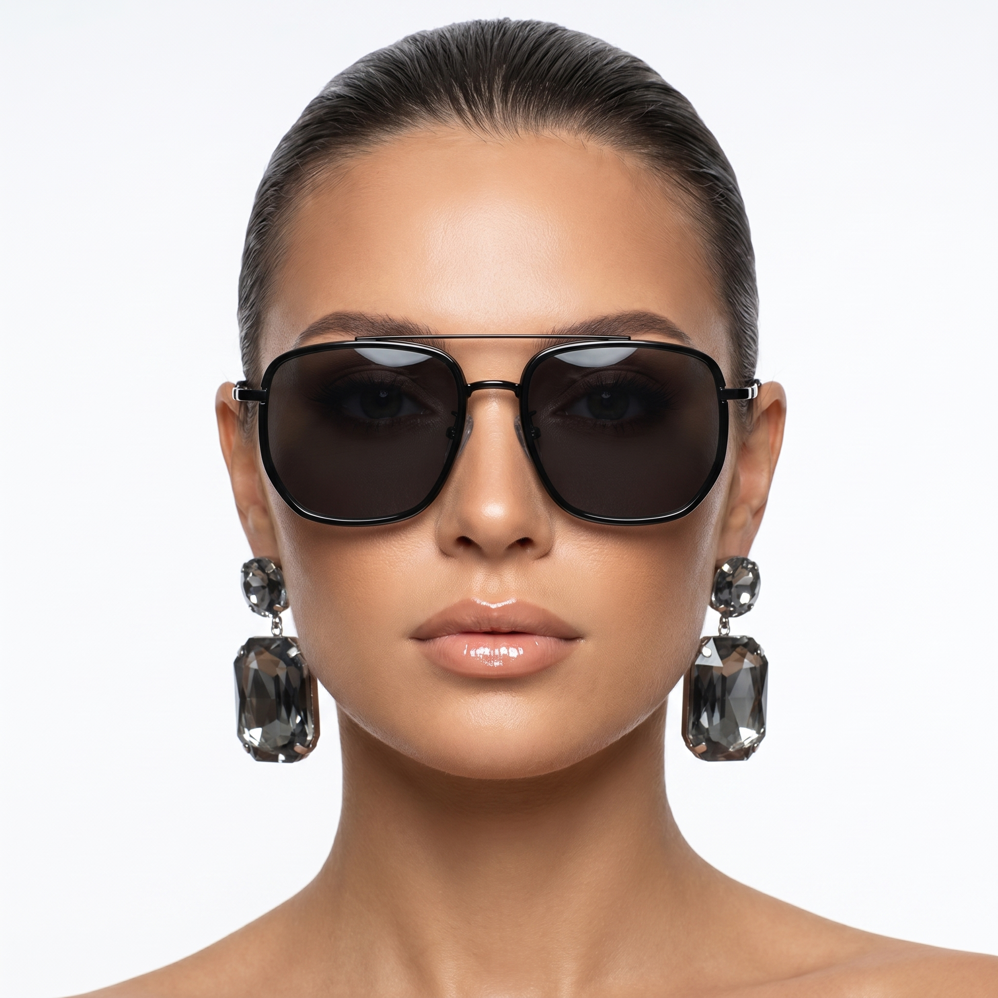 Modern unisex square frame eyewear for UV protection & glare reduction. Fashion accessory.