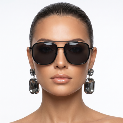 Modern unisex square frame eyewear for UV protection & glare reduction. Fashion accessory.