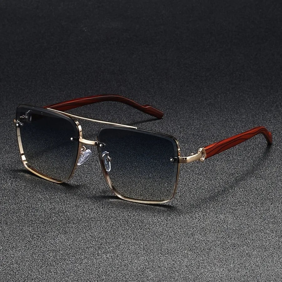 Square lens sunglasses with elegant wood arms, a must-have unisex fashion accessory.