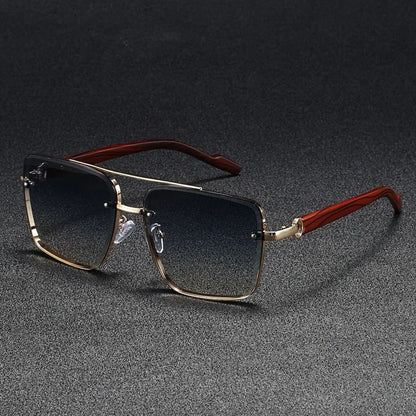 Square lens sunglasses with elegant wood arms, a must-have unisex fashion accessory.