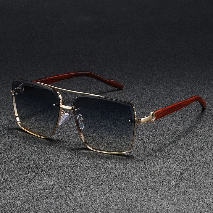 Square lens sunglasses with elegant wood arms, a must-have unisex fashion accessory.