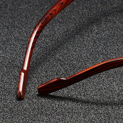Modern unisex square eyewear featuring classic wood arms, blending urban and natural styles.