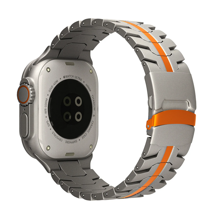 Professional stainless steel Apple Watch band, a durable unisex metal accessory.