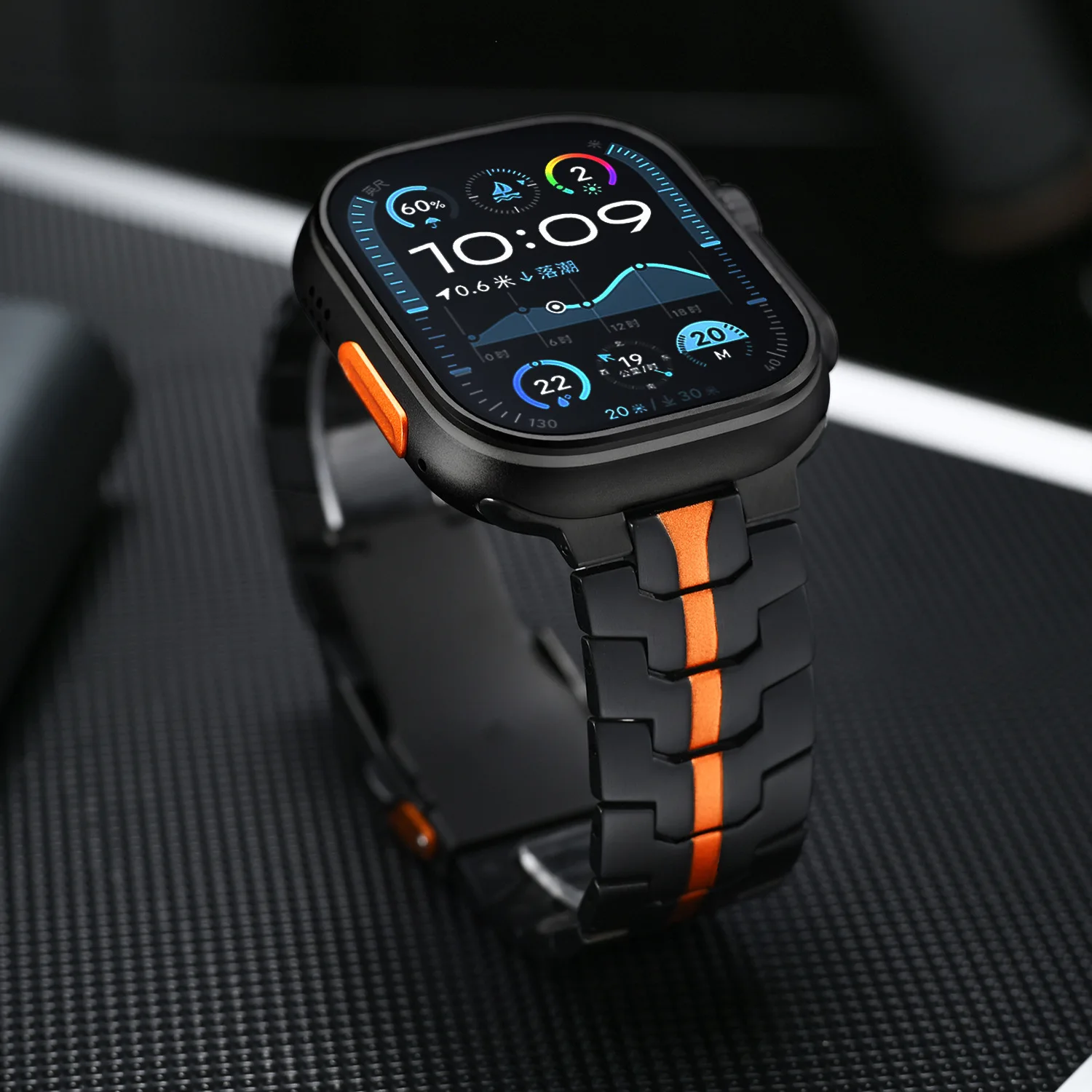 Luxury silver stainless steel Apple Watch band, premium metal strap for all Series.