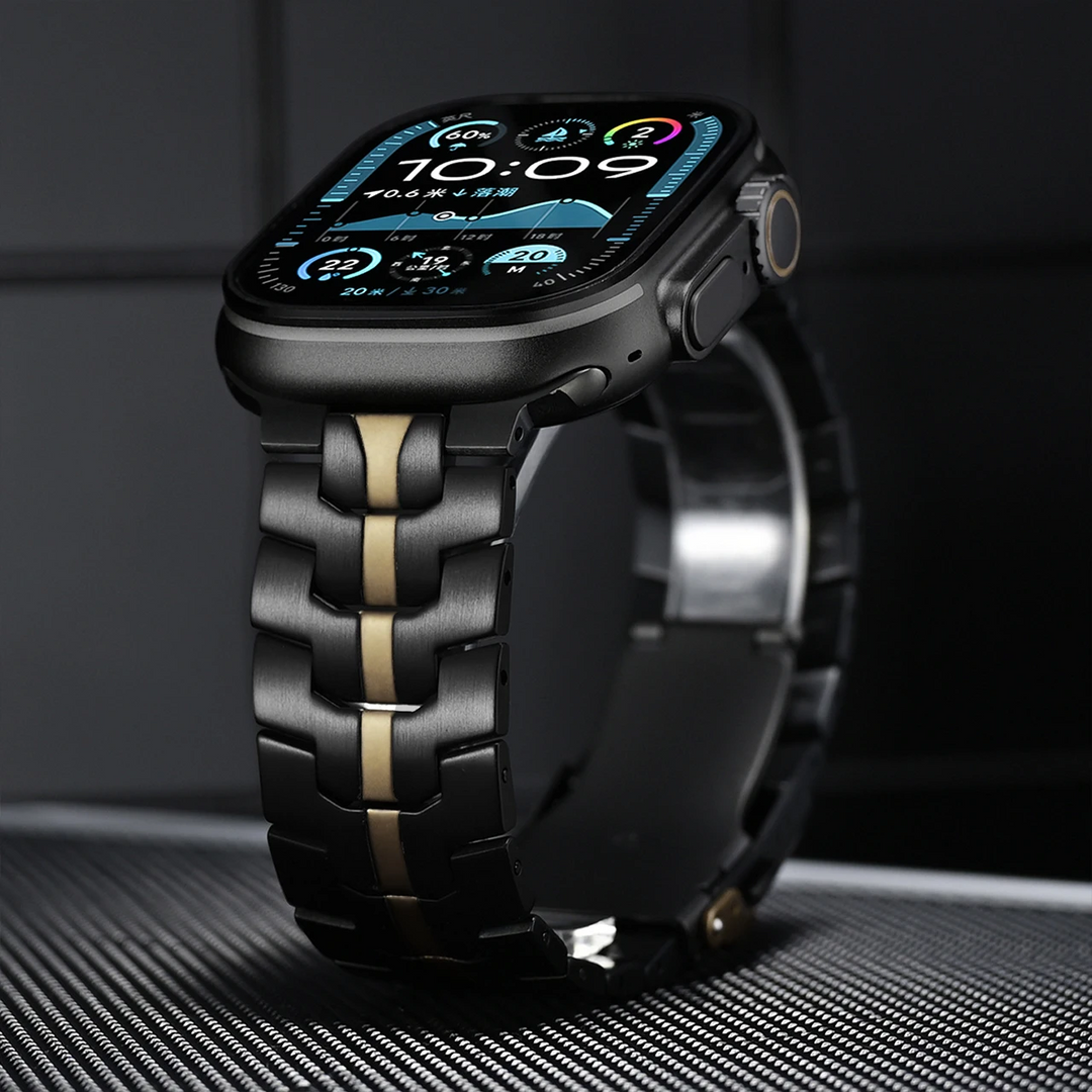 Durable quick-release stainless steel Apple Watch band, easy to fit all Series.