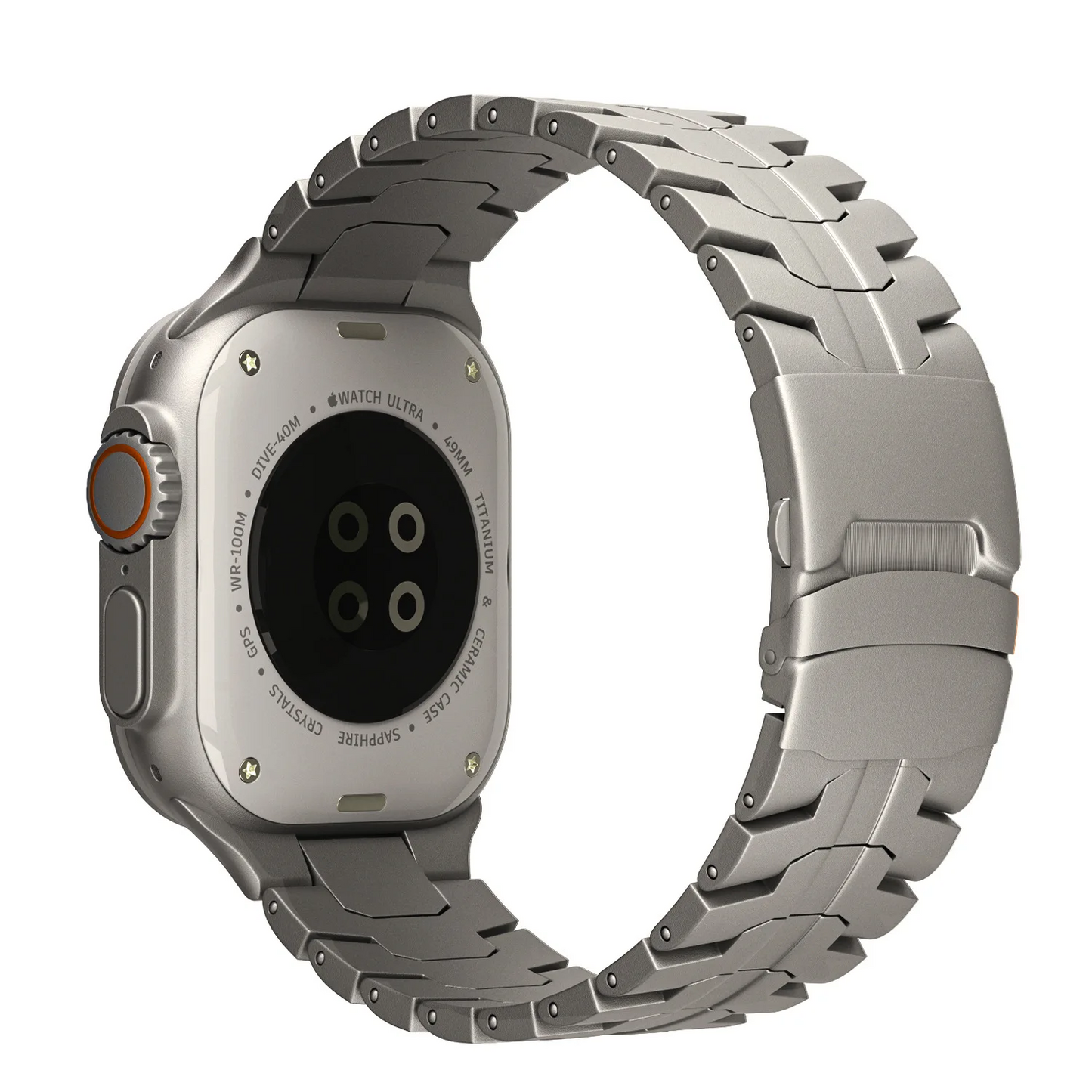 Premium silver stainless steel Apple Watch band for Series 8, 7, 6, SE.