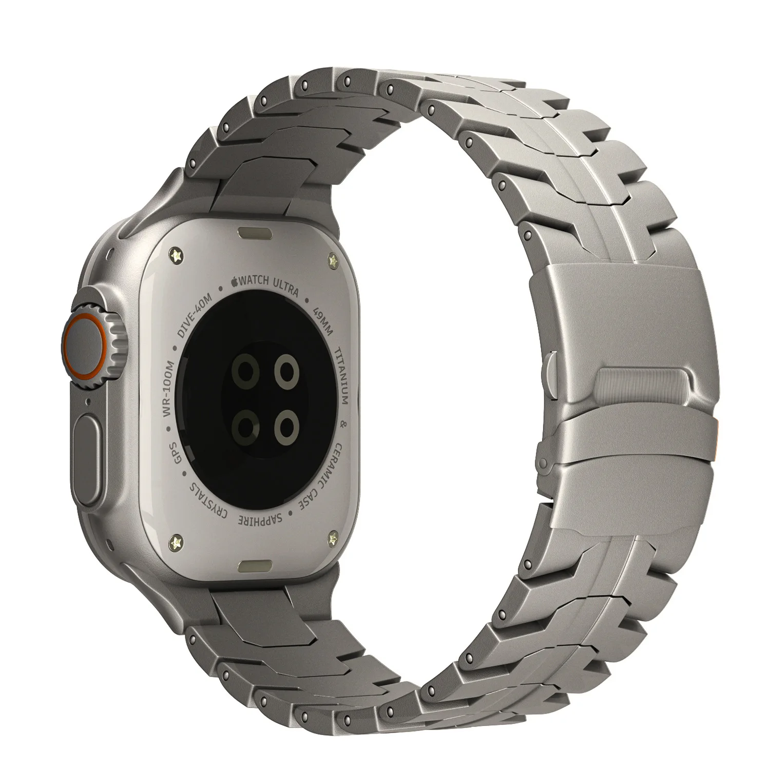 Premium silver stainless steel Apple Watch band for Series 8, 7, 6, SE.