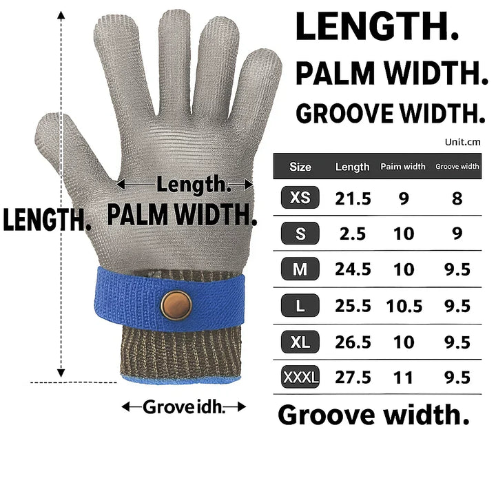 Heavy-duty, long-lasting stainless steel cut-resistant safety gloves for reliable hand protection.