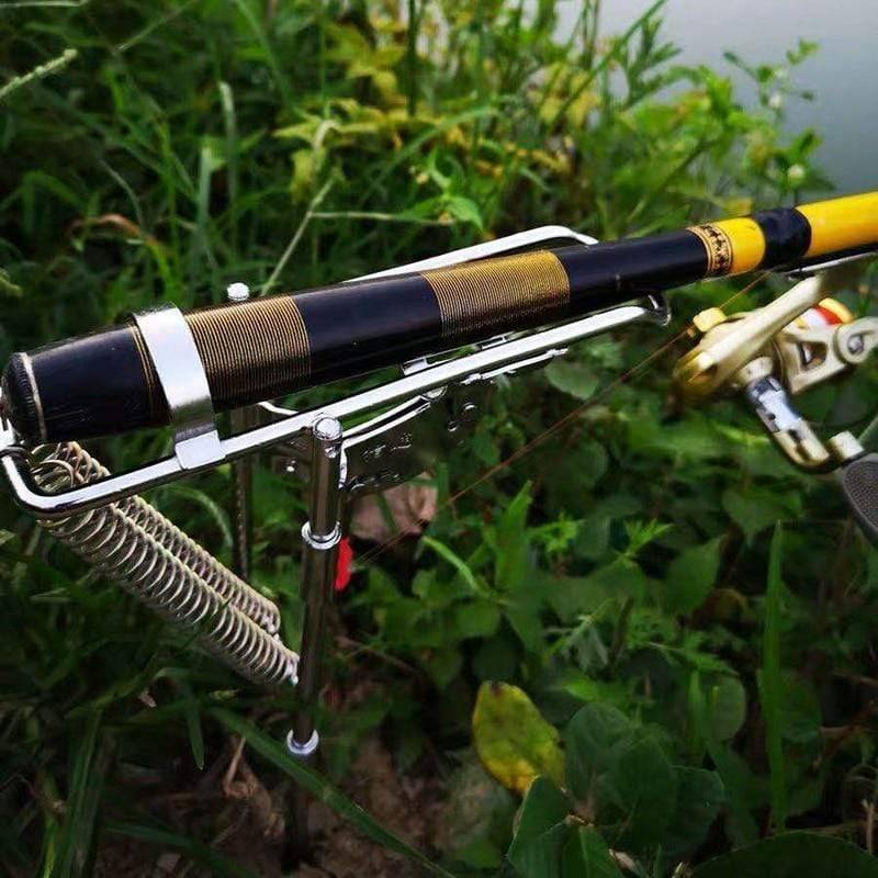 Durable stainless steel fishing rod holder with pointed ground insert for secure outdoor use.