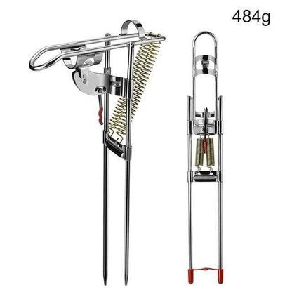 Hands-free fishing rod holder, made of robust stainless steel, with a convenient ground insert.