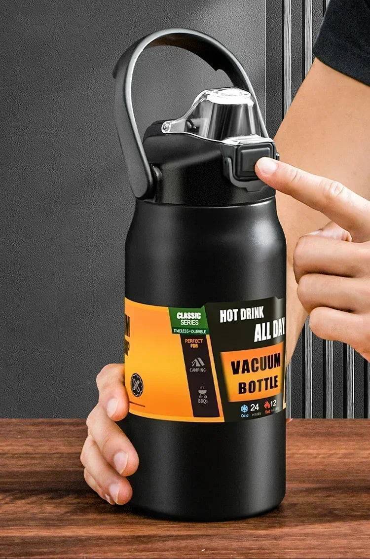 Unisex stainless steel insulated water bottle with straw, ideal for hydration and sports.