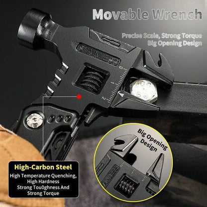 Unisex utility wrench multi-tool in stainless steel, a versatile outdoor accessory for all.