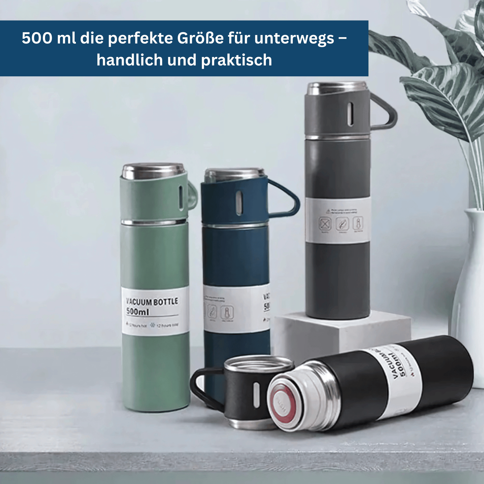 Silver stainless steel insulated water bottle with tight seal lid, perfect for travel & everyday use, unisex design