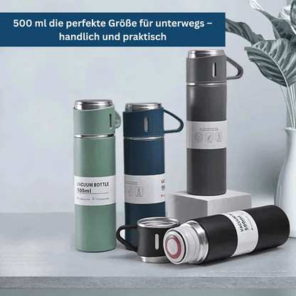 Silver stainless steel insulated water bottle with tight seal lid, perfect for travel & everyday use, unisex design
