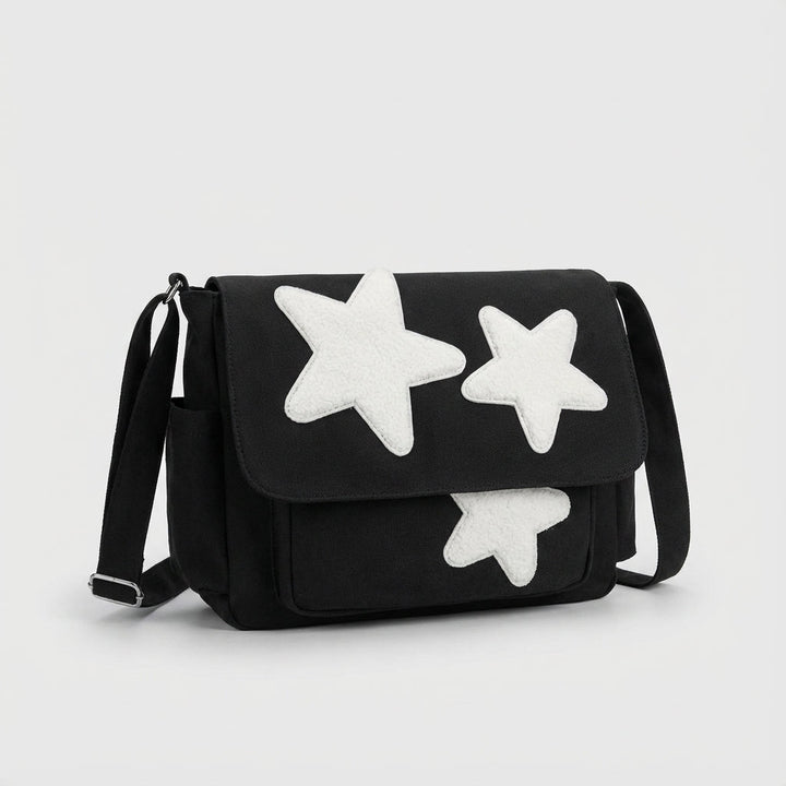 Stylish star print water-resistant messenger bag. Lightweight unisex crossbody perfect for travel & keeping organized.