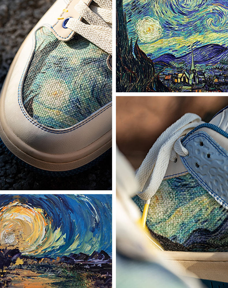 Artistic Starry Night unisex sneakers boasting a vivid design, comfortable fit, and durable slip-resistant sole.
