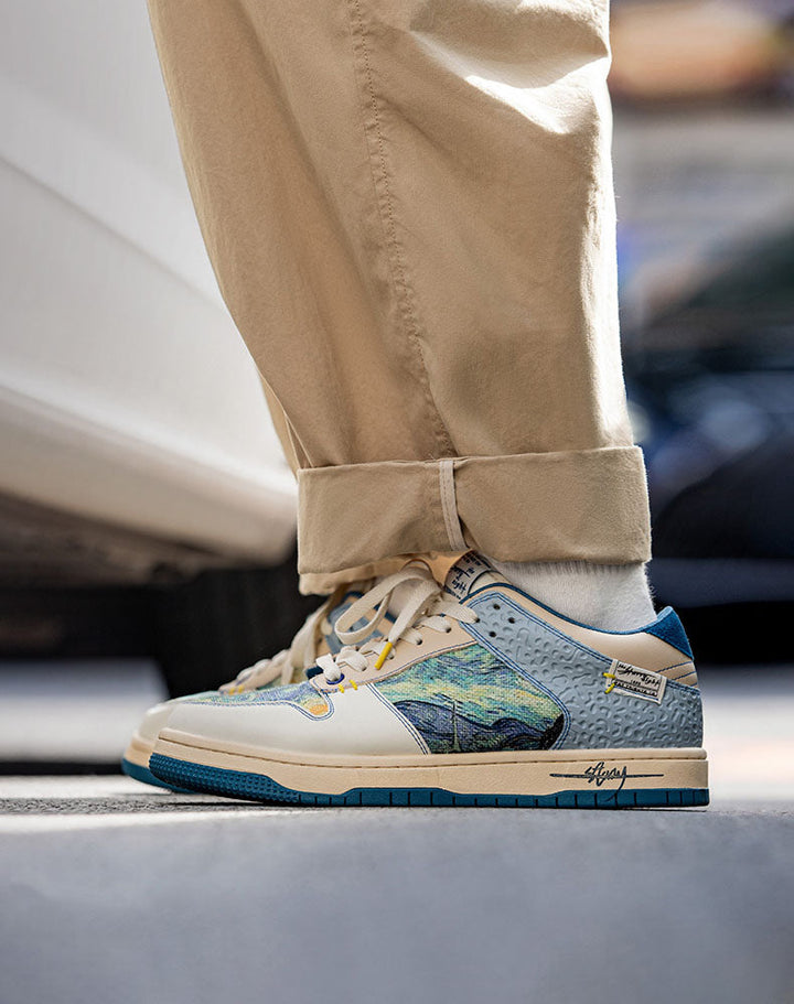Colorful Starry Night casual sneakers for a unique urban look, featuring an artistic design and comfort sole.