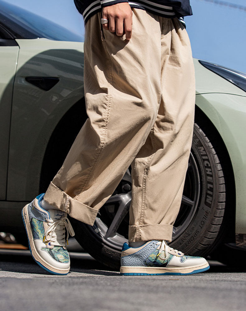 Side view of Unisex Starry Night sneakers, showcasing the iconic artistic print and comfortable sole design.
