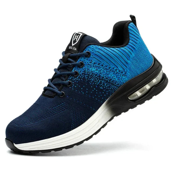 Unisex air cushion safety sneakers, durable and breathable, providing steel toe protection for work.