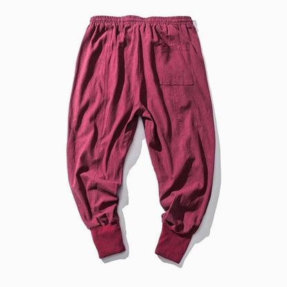 Soft linen & cotton blend joggers, perfect for comfortable unisex street style. Relaxed fit casual pants.