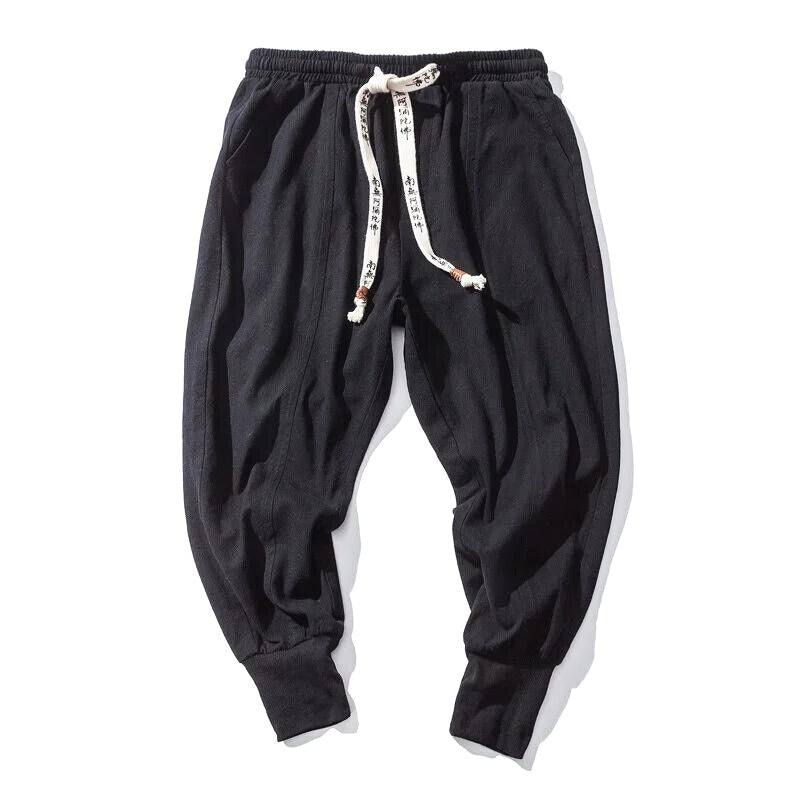 Relaxed fit unisex joggers for active casual wear. Linen & cotton blend street style pants, comfortable & modern.