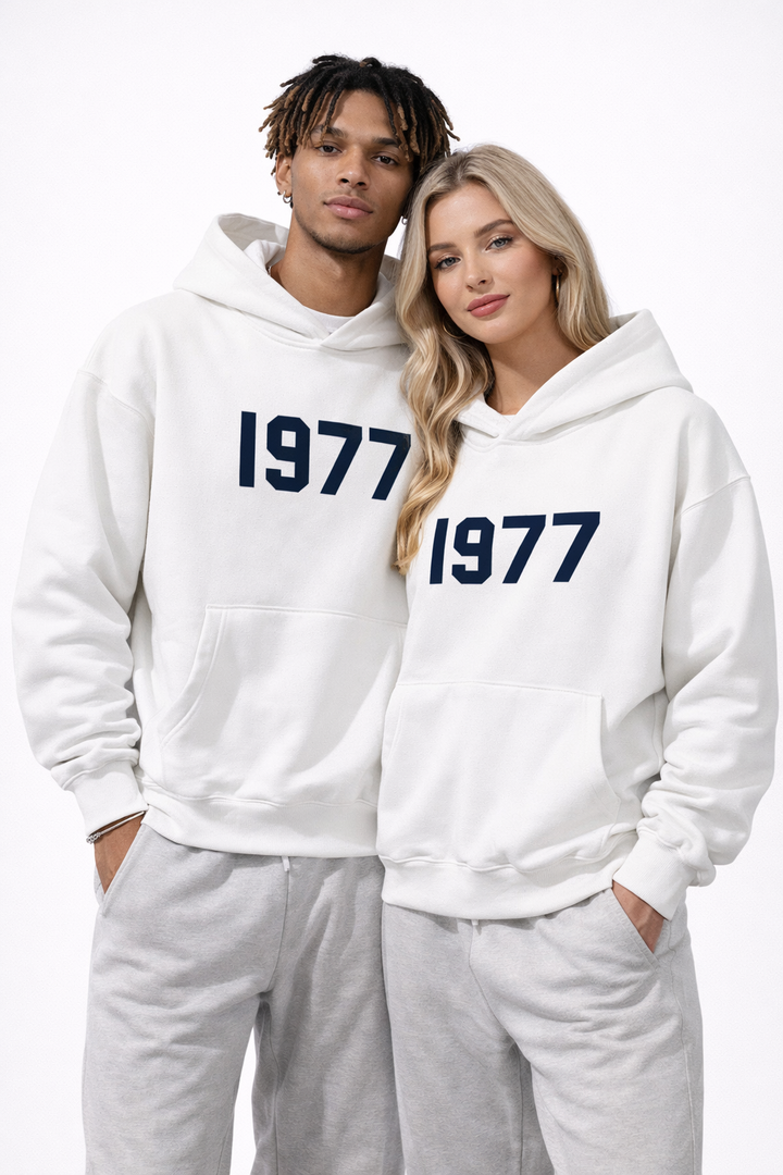 Urban unisex hoodie featuring a cool 1977 graphic, raglan sleeves, and comfortable fit.