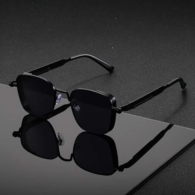 Black Unisex Striker Shades. Bold square frame sunglasses with UV protection & punk style.