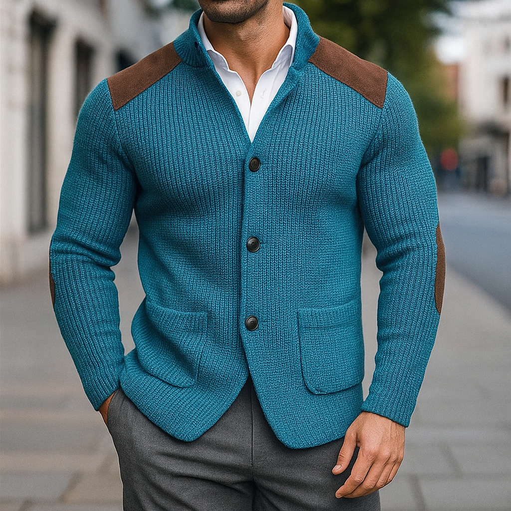 Luxurious textured knit cardigan for men & women, a stylish and warm addition to any wardrobe.