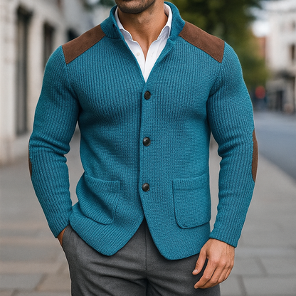 Luxurious textured knit cardigan for men & women, a stylish and warm addition to any wardrobe.