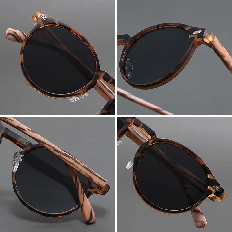 Light brown round sunglasses, unisex and trendy. Offers complete UV protection for summer.