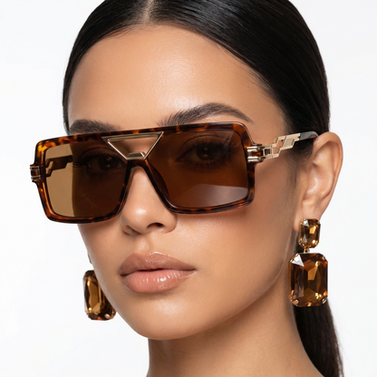 Close-up of stylish unisex sunglasses, showcasing UV400 lenses & durable metal frames.