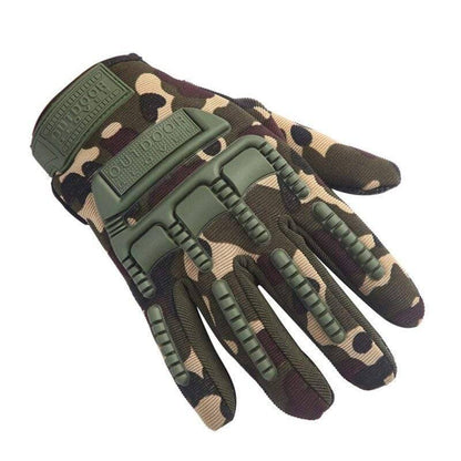 Side view of military-grade tactical gloves, highlighting knuckle protection and breathable design for active use