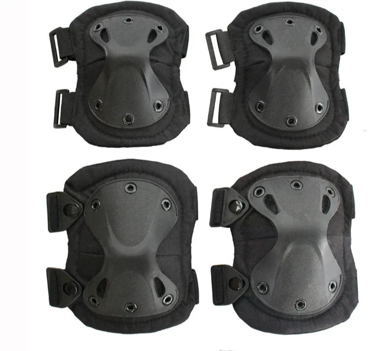 Full set of unisex tactical knee and elbow pads, essential protective gear for extreme sports