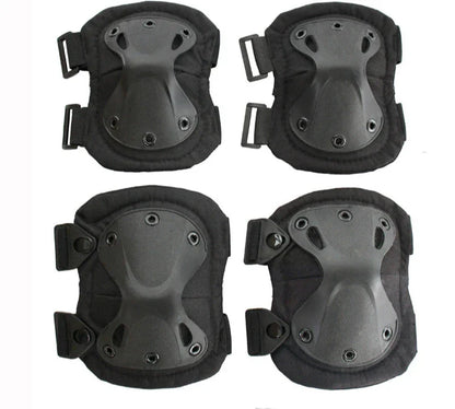 Full set of unisex tactical knee and elbow pads, essential protective gear for extreme sports