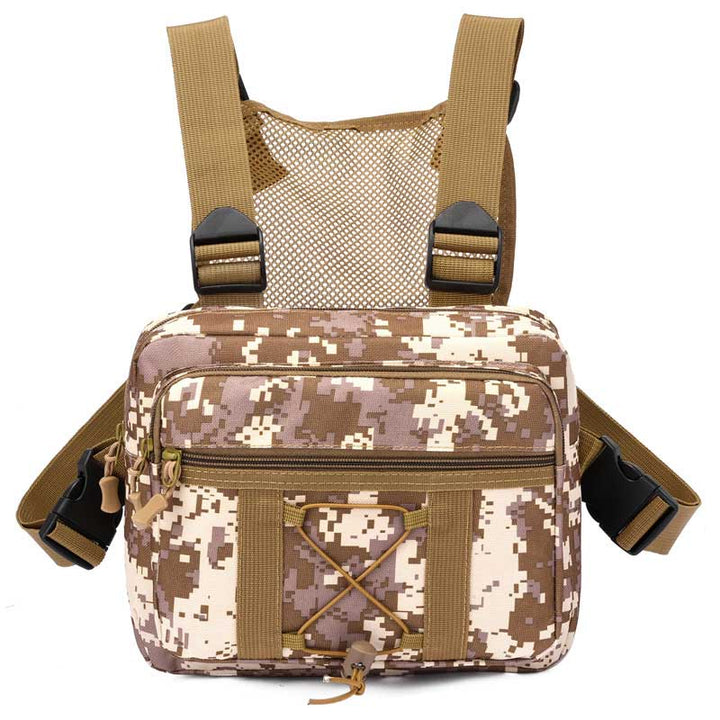 Durable tactical chest rig for outdoor adventures. Unisex, water-resistant, multiple pockets for gear.
