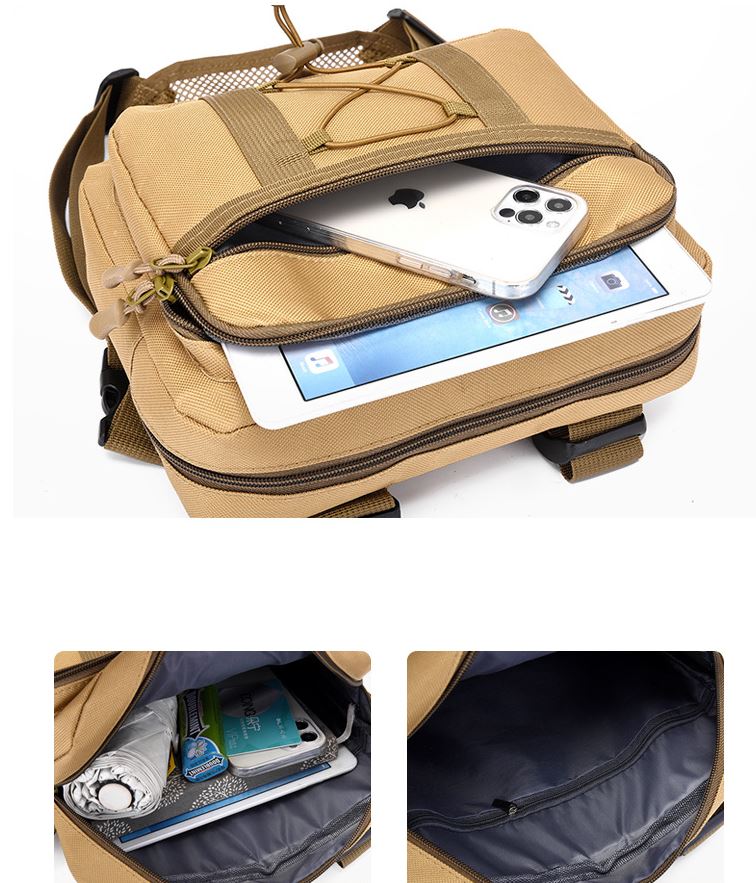 Unisex tactical chest bag. Water-resistant, durable, multi-pocket design for outdoor activities & airsoft.