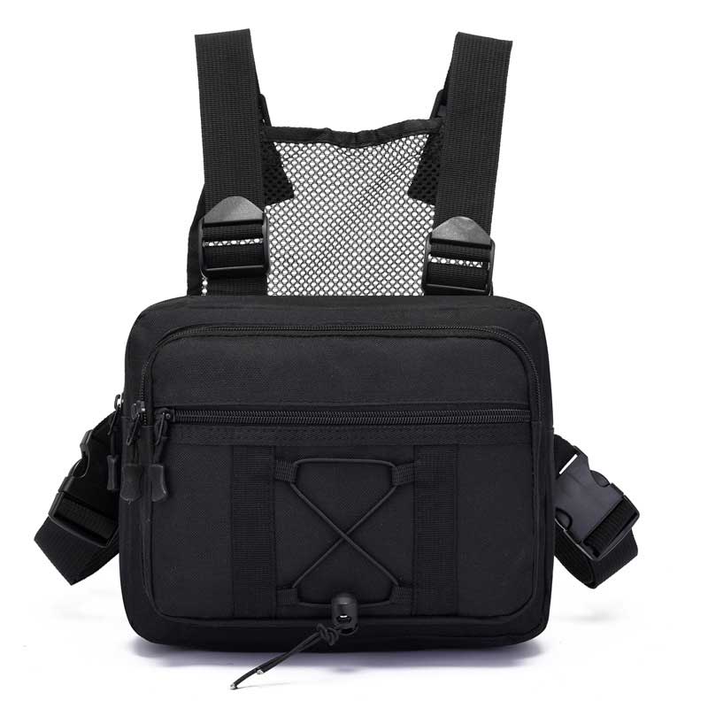 Heavy-duty water-resistant tactical chest rig. Unisex design, multi-pocket for hiking & outdoor gear.