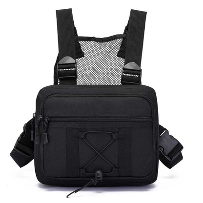 Heavy-duty water-resistant tactical chest rig. Unisex design, multi-pocket for hiking & outdoor gear.