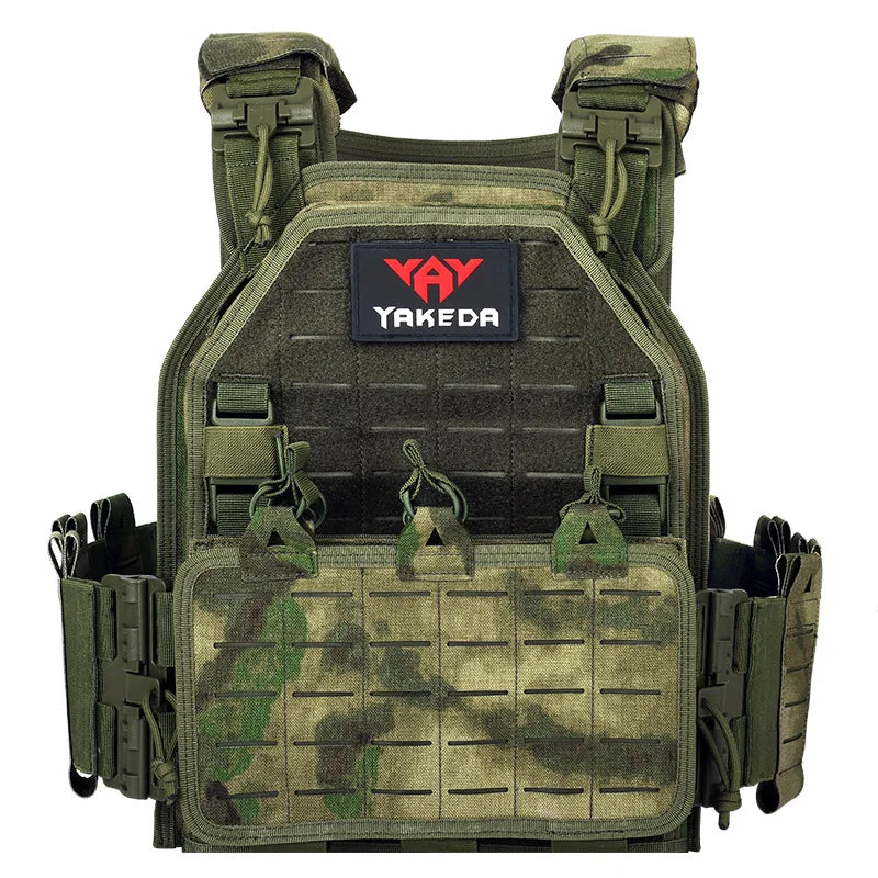 Detailed stitching on a durable tactical vest, adjustable plate carrier for rugged use