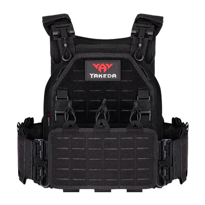 Camo tactical vest plate carrier with front pouches, durable and adjustable for outdoor gear