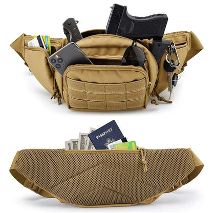 Camouflage military style fanny pack with a discreet compartment for concealed carry