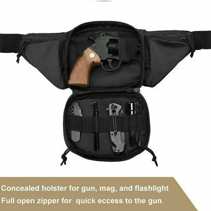 Interior view of the concealed carry fanny pack showing a holster and organization pockets