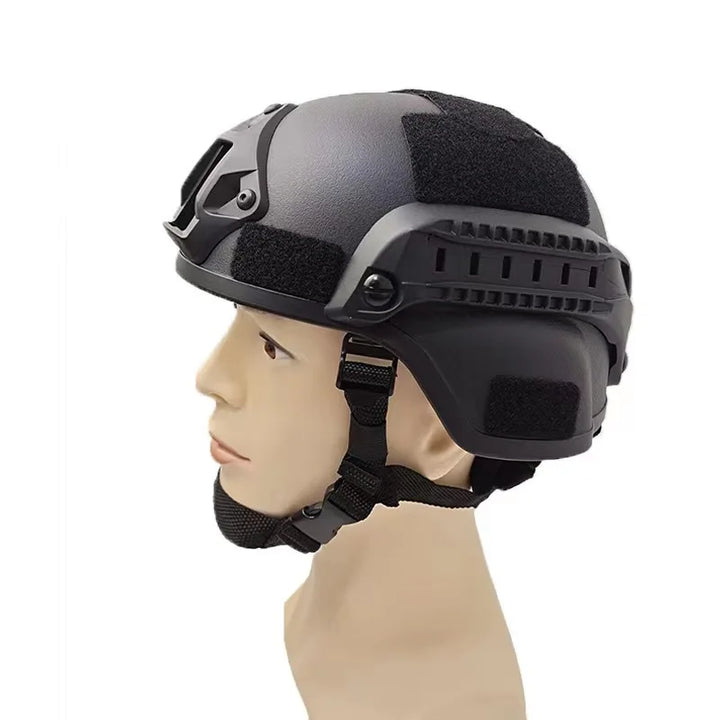 Unisex tactical FAST helmet in tan, ideal for airsoft and paintball head protection.