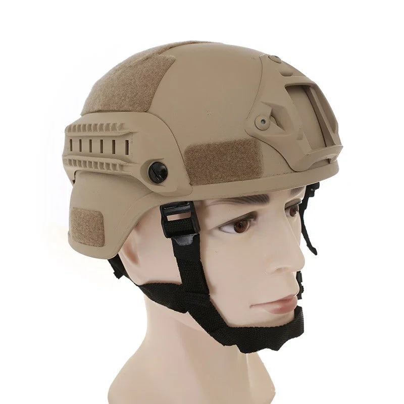 Side view of a military-style FAST helmet, perfect for outdoor protective gear.