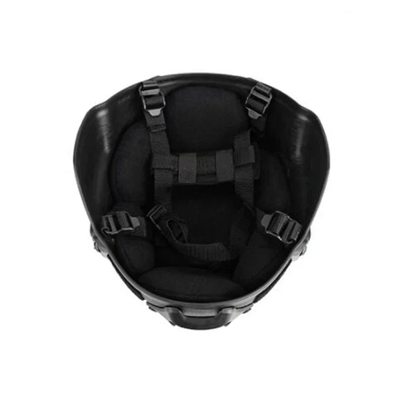 Camo tactical FAST helmet, durable head protection for paintball and outdoor gear.